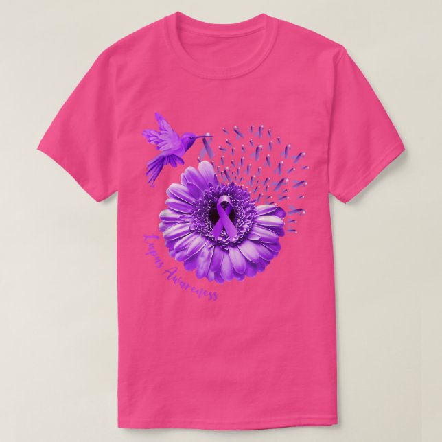 Hummingbird Sunflower Purple Lupus Awareness  T-Shirt (Design Front)