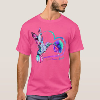 Hummingbird Sunflower Purple Pink Ribbon Thyroid C T-Shirt