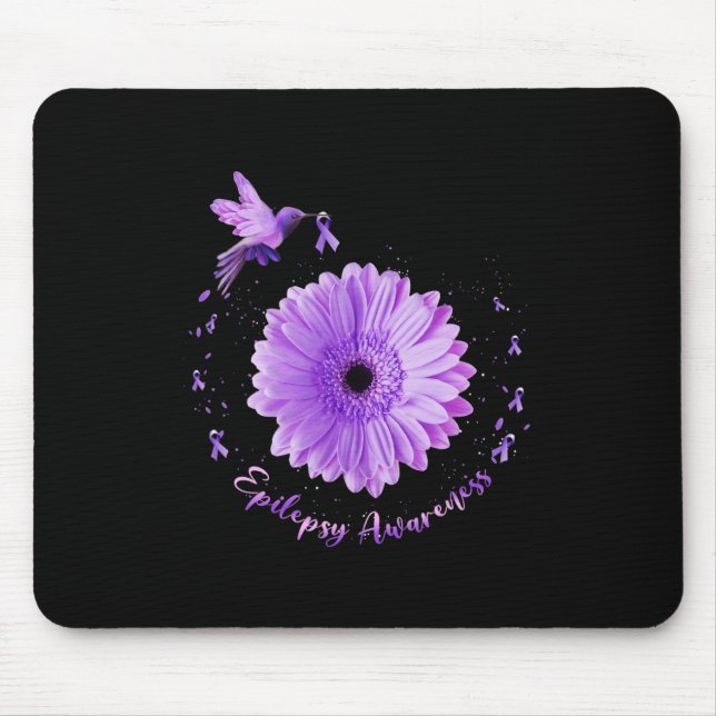 Hummingbird Sunflower Purple Ribbon Epilepsy Aware Mouse Mat (Front)