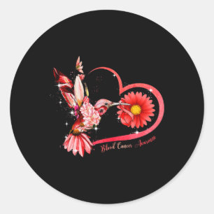 Hummingbird Sunflower Red Ribbon Blood Cancer Awar Classic Round Sticker