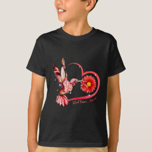 Hummingbird Sunflower Red Ribbon Blood Cancer Awar T-Shirt