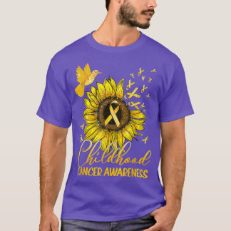 Hummingbird Sunflower Ribbon Childhood Cancer Awar T-Shirt
