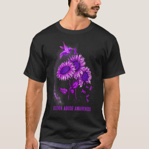 Hummingbird Sunflower Ribbon Elder Abuse Awareness T-Shirt