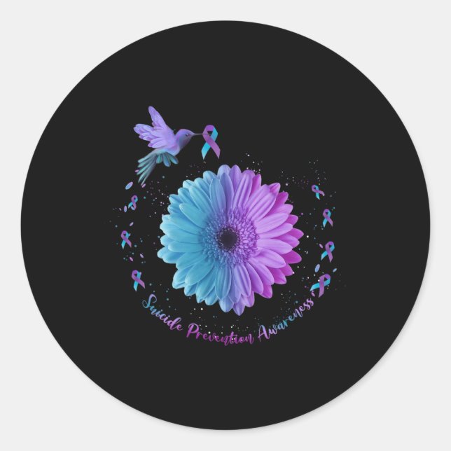 Hummingbird Sunflower Suicide Prevention Awareness Classic Round Sticker (Front)