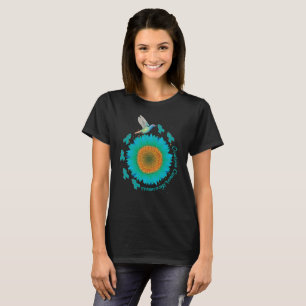 Hummingbird Sunflower Teal Ribbon Ovarian Cancer T-Shirt