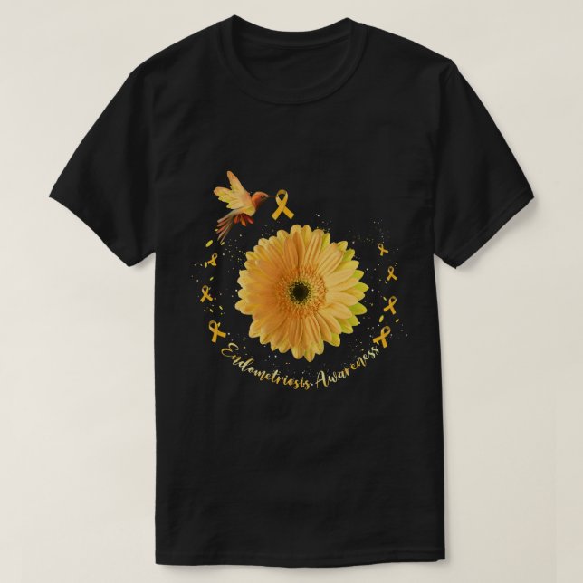 Hummingbird Sunflower Yellow Ribbon Endometriosis  T-Shirt (Design Front)