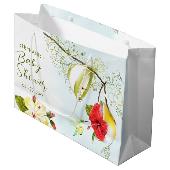 Hummingbird Tea Party Baby Shower Large Gift Bag (Front Angled)