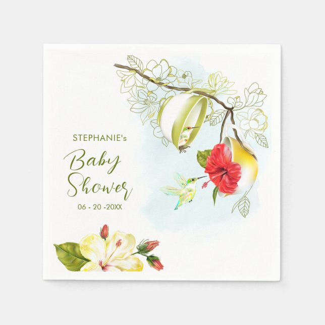 Hummingbird Tea Party Baby Shower Napkin (Front)