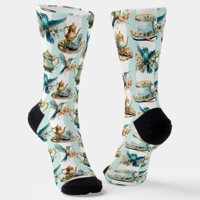 Hummingbird Tea Party Socks (Angled)