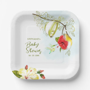 Hummingbird Teacup Floral Paper Plate