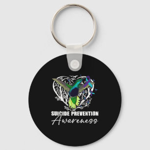 Hummingbird Teal Purple Ribbon Suicide Prevention Key Ring