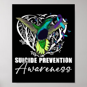 Hummingbird Teal Purple Ribbon Suicide Prevention Poster