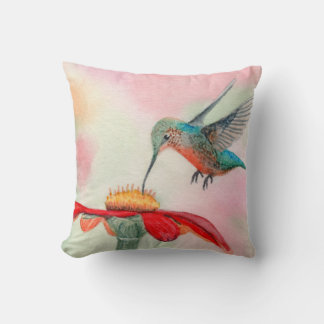 Hummingbird throw pillow watercolor art