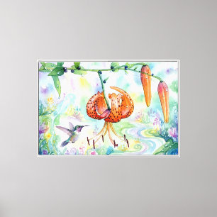 Hummingbird & Tiger Lilyn Canvas Print