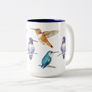 Hummingbird Trio Illustration Two-Tone Coffee Mug