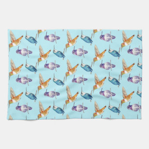 Hummingbird Trio with Aqua Background Tea Towel