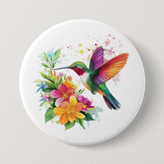 Hummingbird Tropical Flowers 7.5 Cm Round Badge (Front)