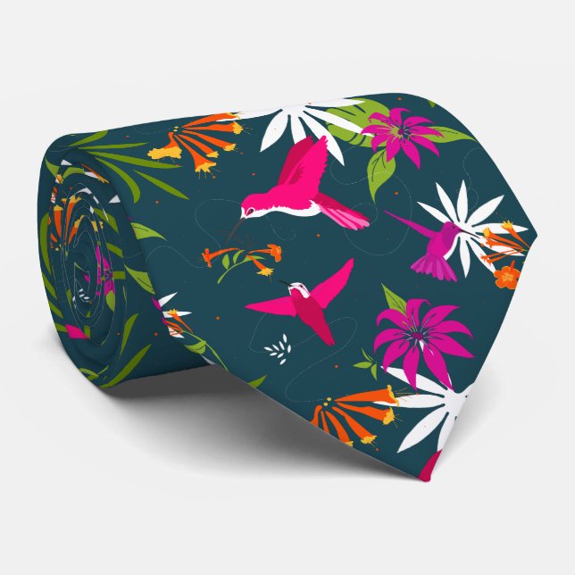 Hummingbird Tropical Flowers and Palms Wedding Tie (Rolled)