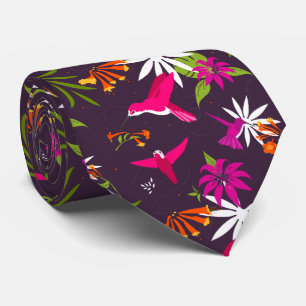 Hummingbird Tropical Flowers and Palms Wedding Tie