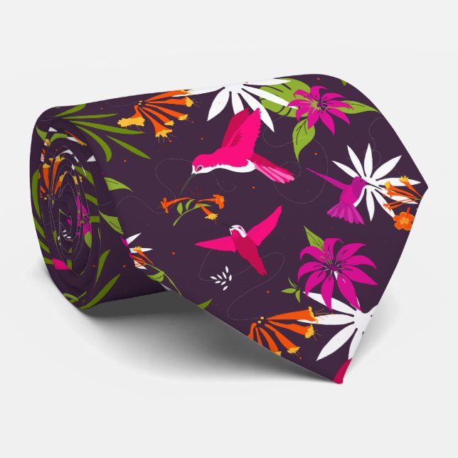 Hummingbird Tropical Flowers and Palms Wedding Tie (Rolled)