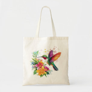 Hummingbird Tropical Flowers Tote Bag