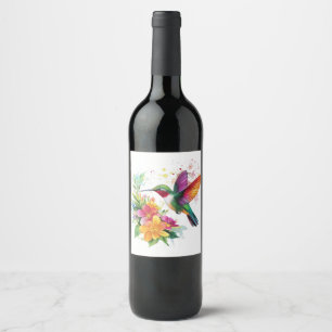 Hummingbird Tropical Flowers Wine Label