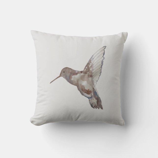 Hummingbird Tropical Painting Neutral Pillow (Front)