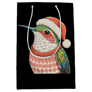 Hummingbird Ugly Sweater Santa Hat Christmas Xmas Medium Gift Bag