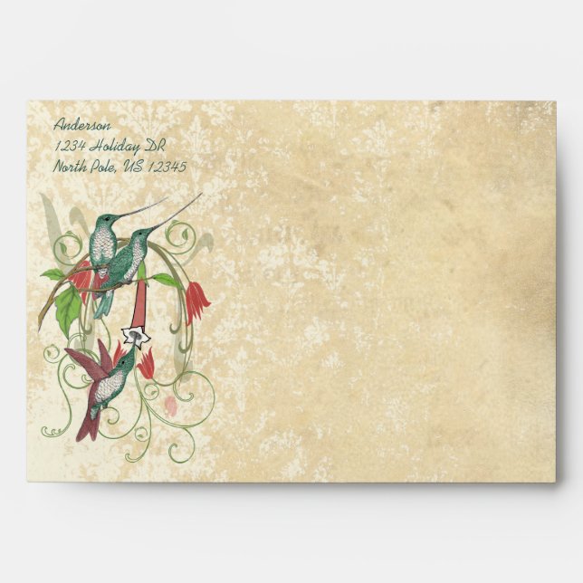 Hummingbird Vintage Distressed  Damask Envelope (Front)