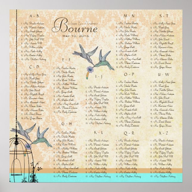 Hummingbird Vintage Love Birds Seating Charts (Front)