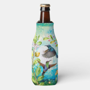 Hummingbird Watercolor Art   Nature Garden Floral Bottle Cooler
