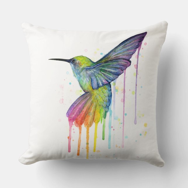 Hummingbird Watercolor Art Pillow (Front)