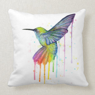 Hummingbird Watercolor Art Pillow