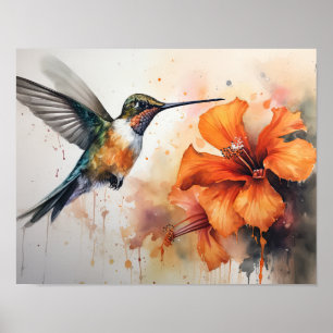 Hummingbird Watercolor Art Print Poster