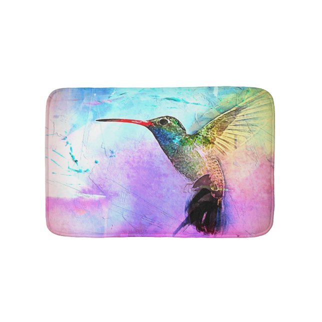 Hummingbird & Watercolor Bath Mat (Front)