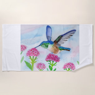 Hummingbird Watercolor Beach Towel