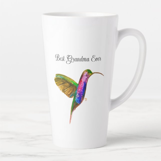 Hummingbird Watercolor bird Floral Grandma Nana  Latte Mug (Right)