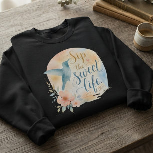 Hummingbird Watercolor Blue Floral Sweatshirt
