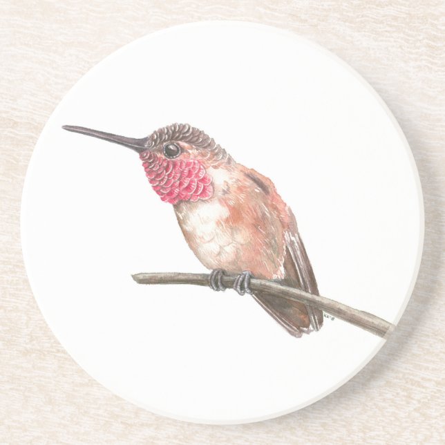 Hummingbird watercolor coaster (Front)