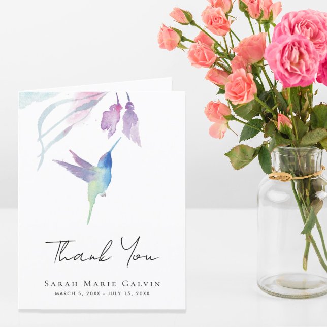 Hummingbird Watercolor Funeral Memorial Thank You Card (Creator Uploaded)