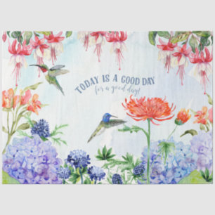 Hummingbird Watercolor Garden Floral Decoupage Tissue Paper