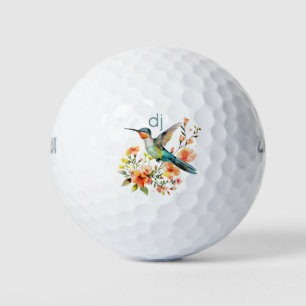 Hummingbird Watercolor Illustration Monogram Golf Balls