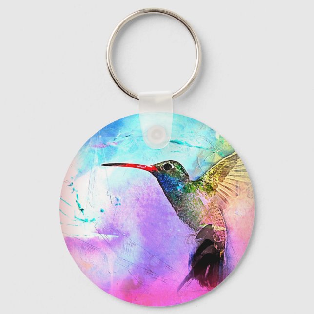 Hummingbird & Watercolor Key Ring (Front)