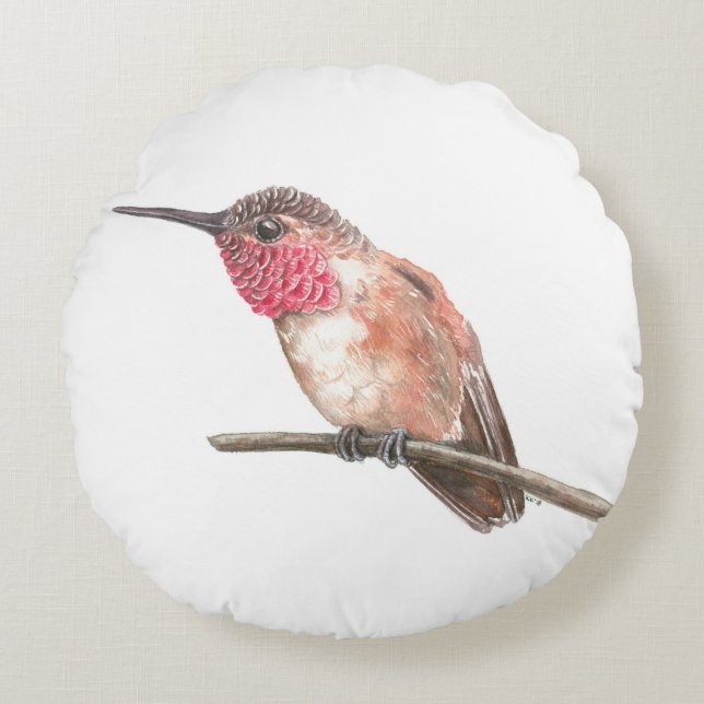 Hummingbird watercolor round cushion (Front)