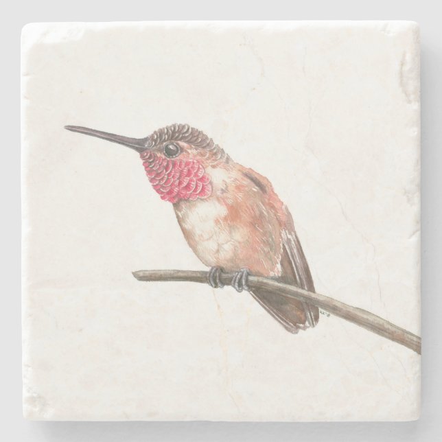 Hummingbird watercolor stone coaster (Front)