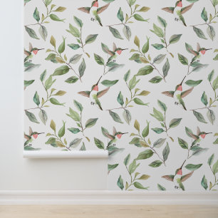 Hummingbird Watercolor Vines Wallpaper