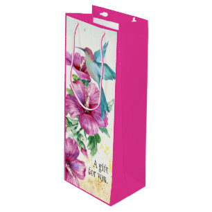 Hummingbird Watercolor Wine Gift Bag