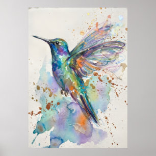 Hummingbird Watercolour Rainbow Iridescent Gold Sp Poster