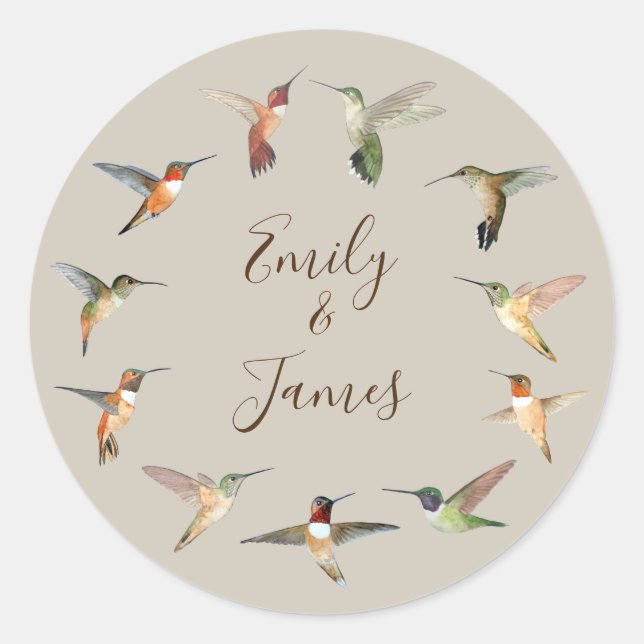 Hummingbird Wedding Classic Round Sticker (Front)