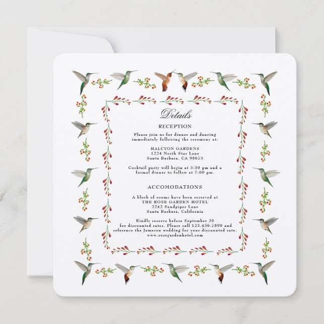 Hummingbird Wedding Details Card (Front)